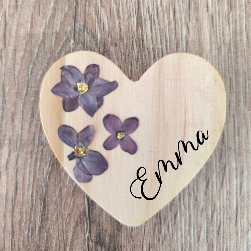 Magnets en bois coeur - Lilas
