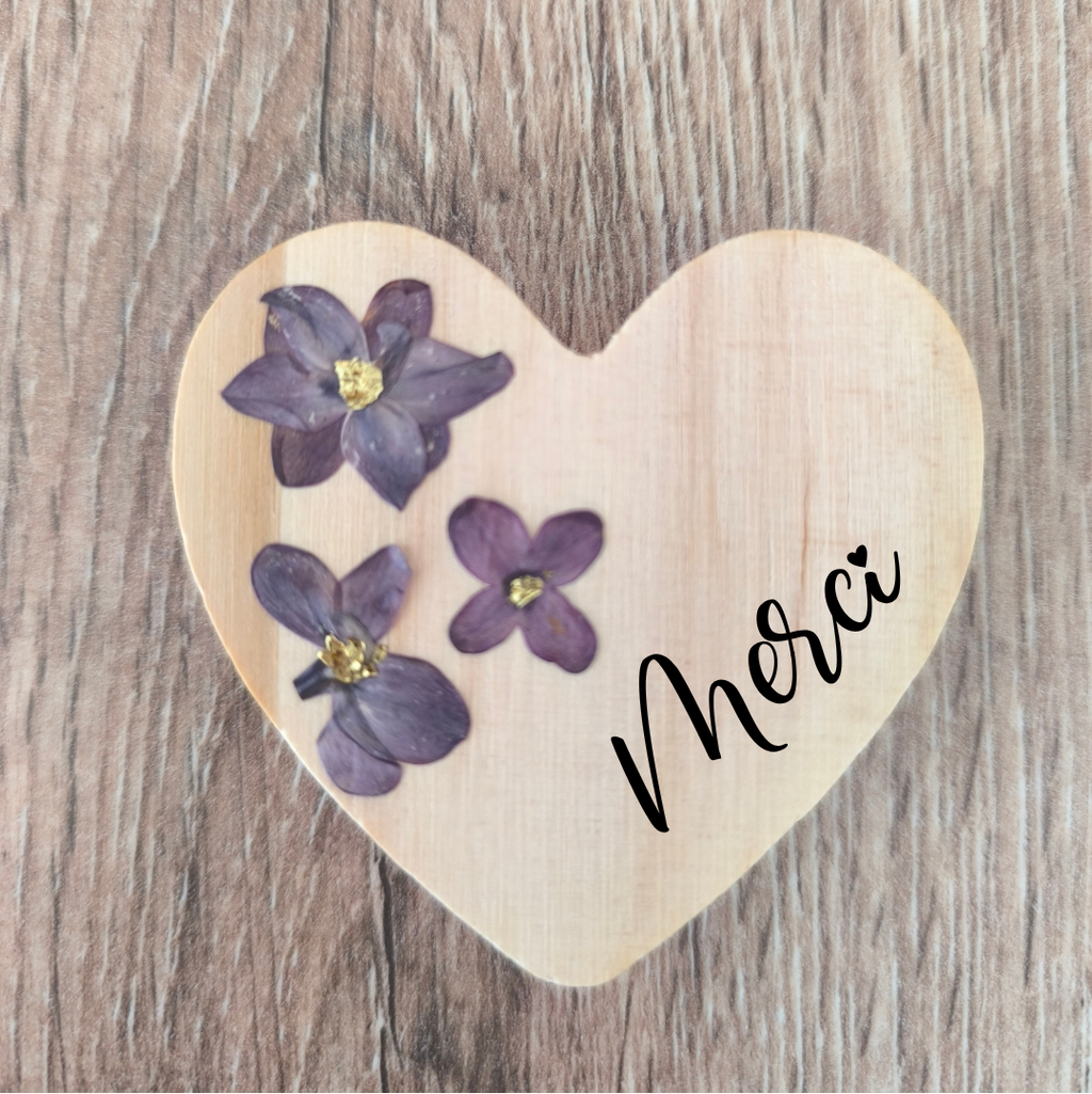Magnets en bois coeur - Lilas