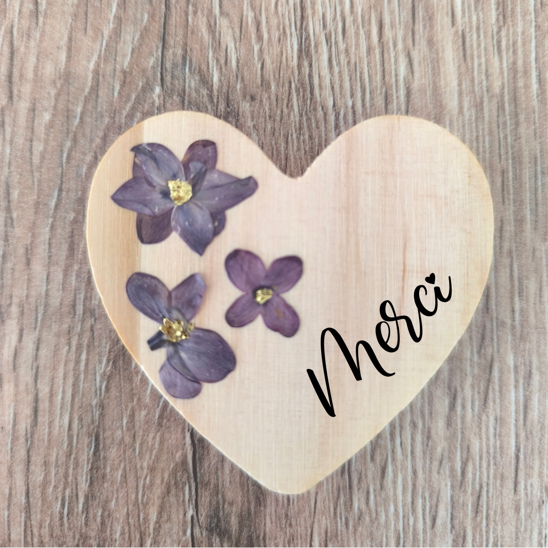 Magnets en bois coeur - Lilas