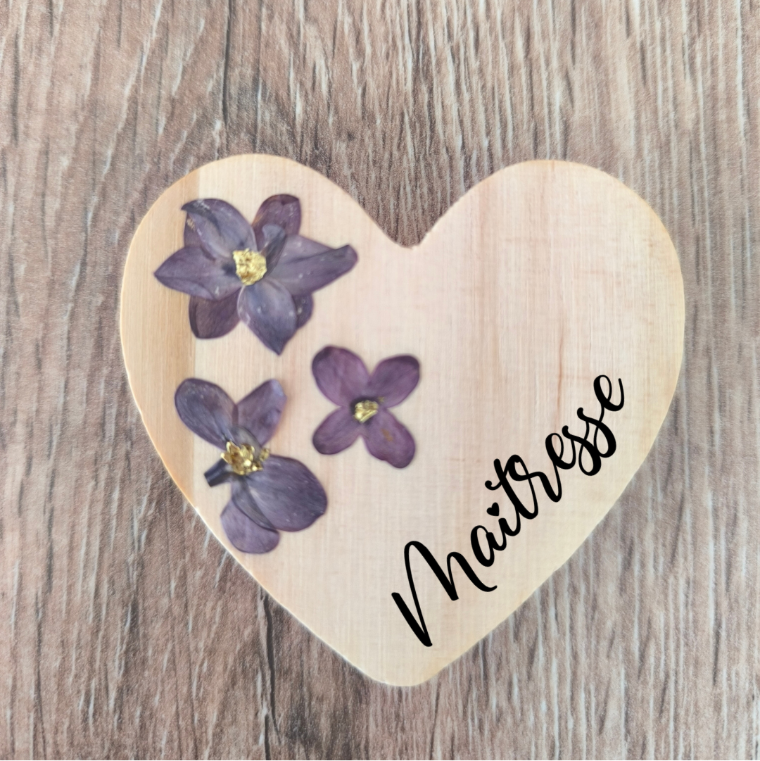 Magnets en bois coeur - Lilas