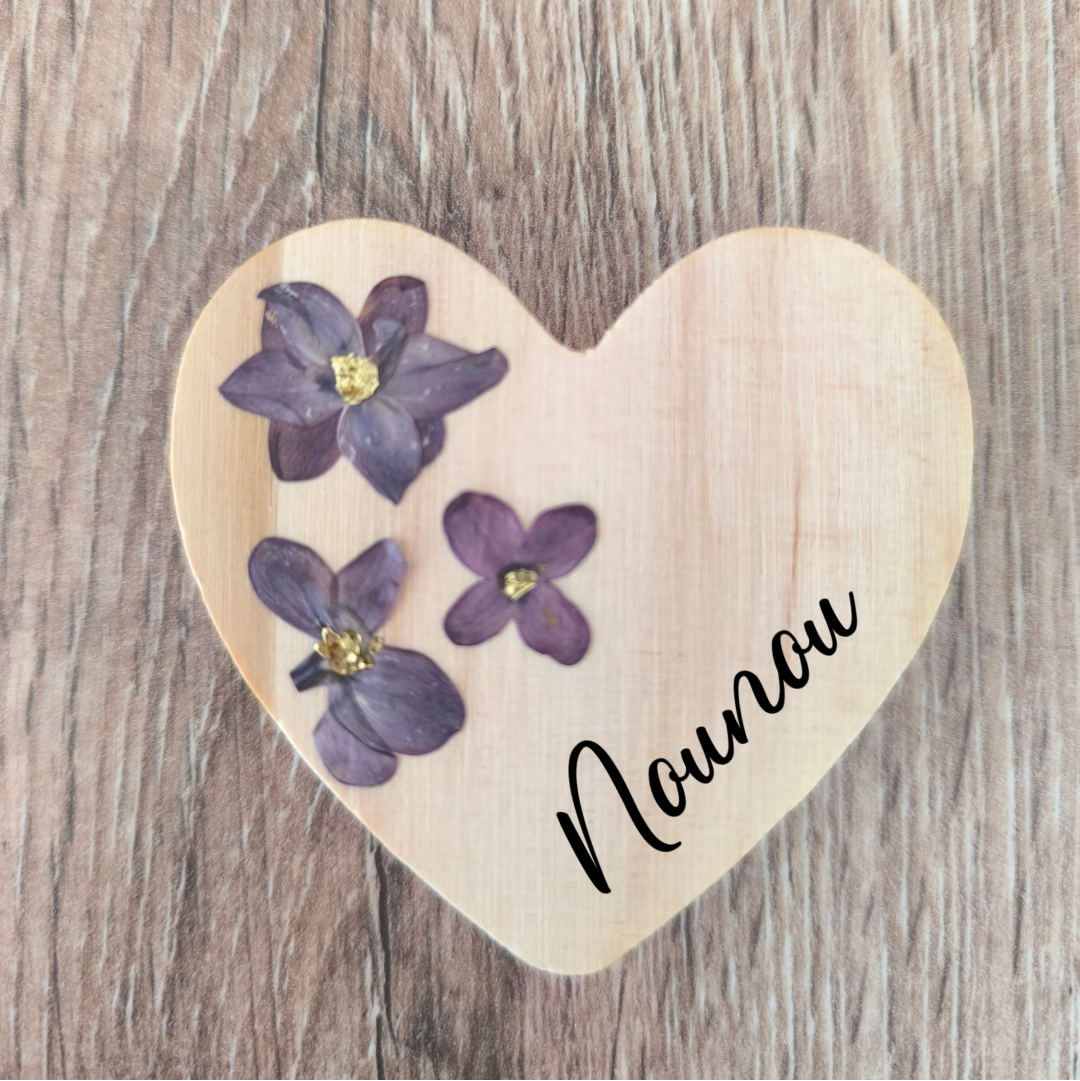 Magnets en bois coeur - Lilas
