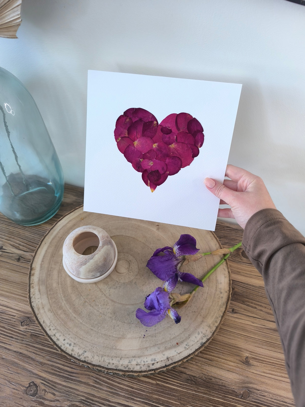 Herbier coeur de rose rouge