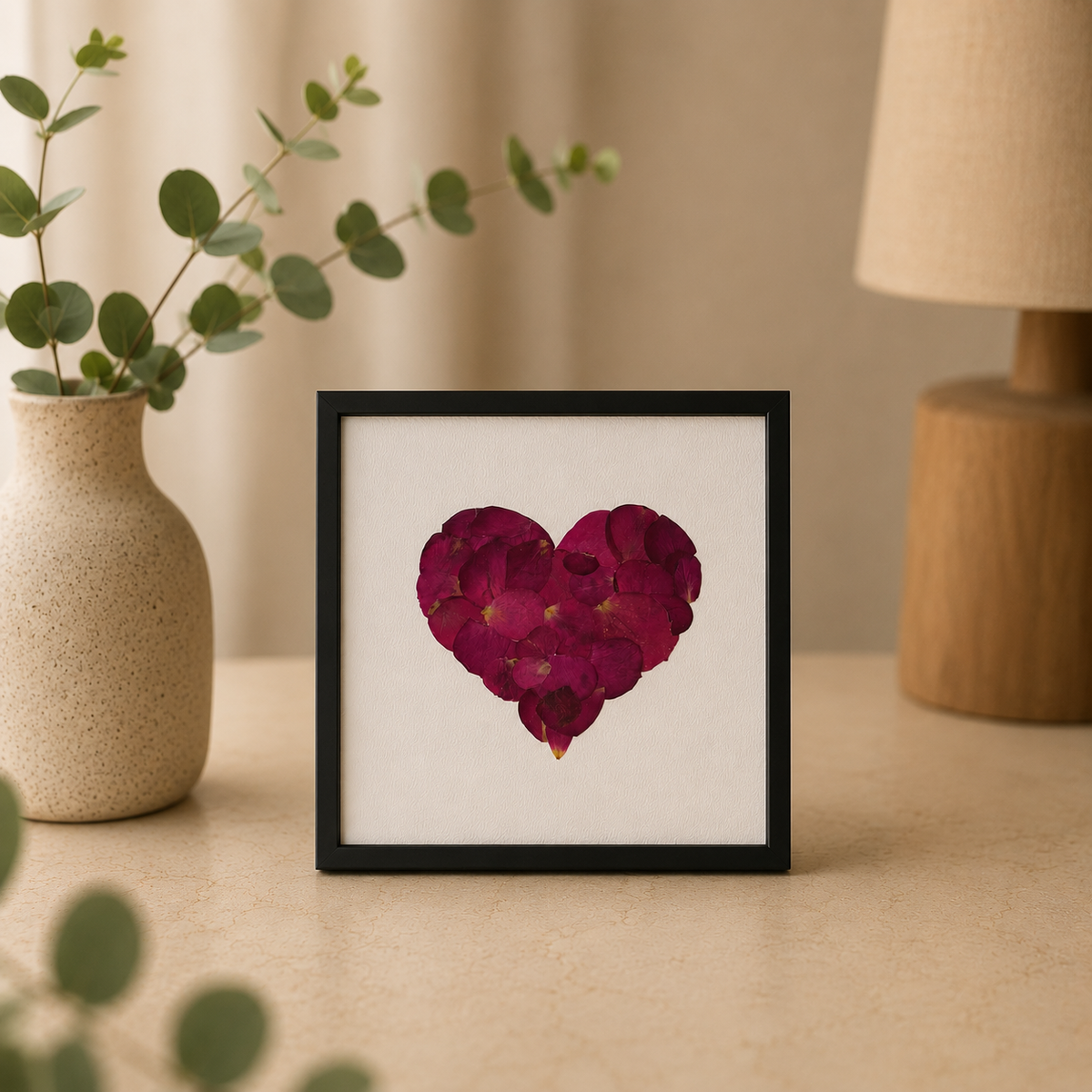 Herbier coeur de rose rouge