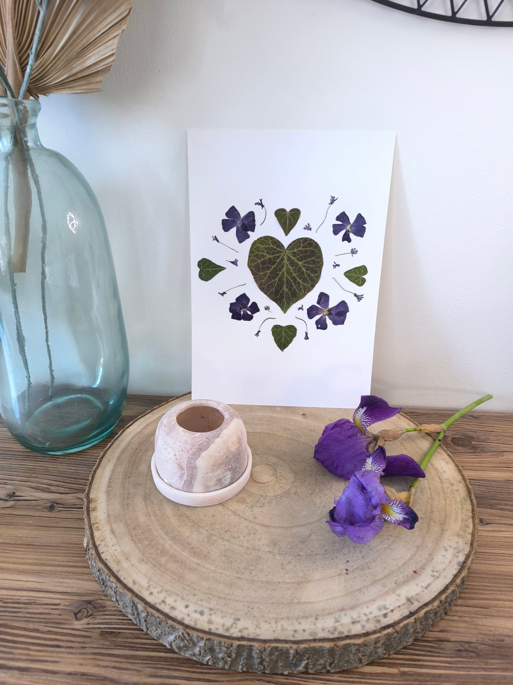 Herbier mandala coeur fleurs séchées