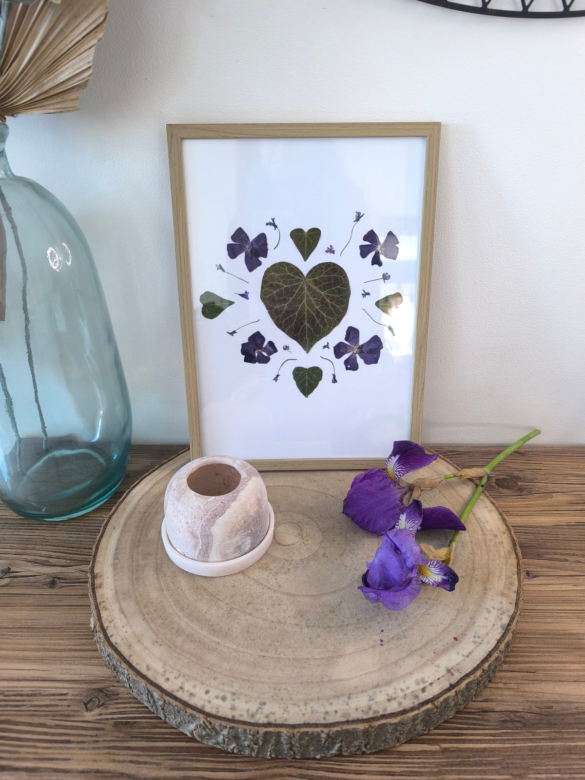 Herbier mandala coeur fleurs séchées