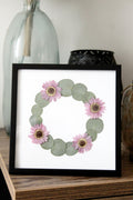Herbier rond couronne eucalyptus sur papier aquarelle à offrir ou s'offrir nature fleurs 