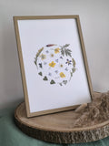 Herbier artisanale en fleurs pressées - Rond printanier