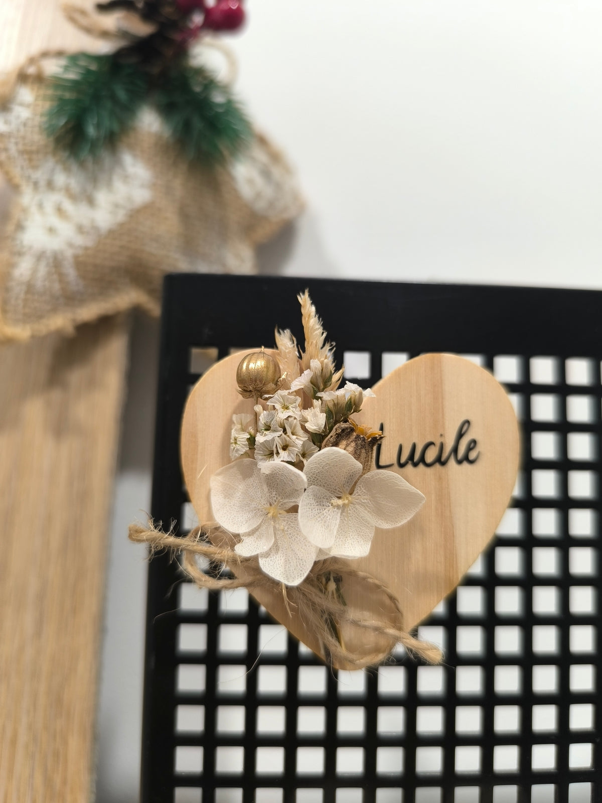 Magnet cœur et fleurs séchées