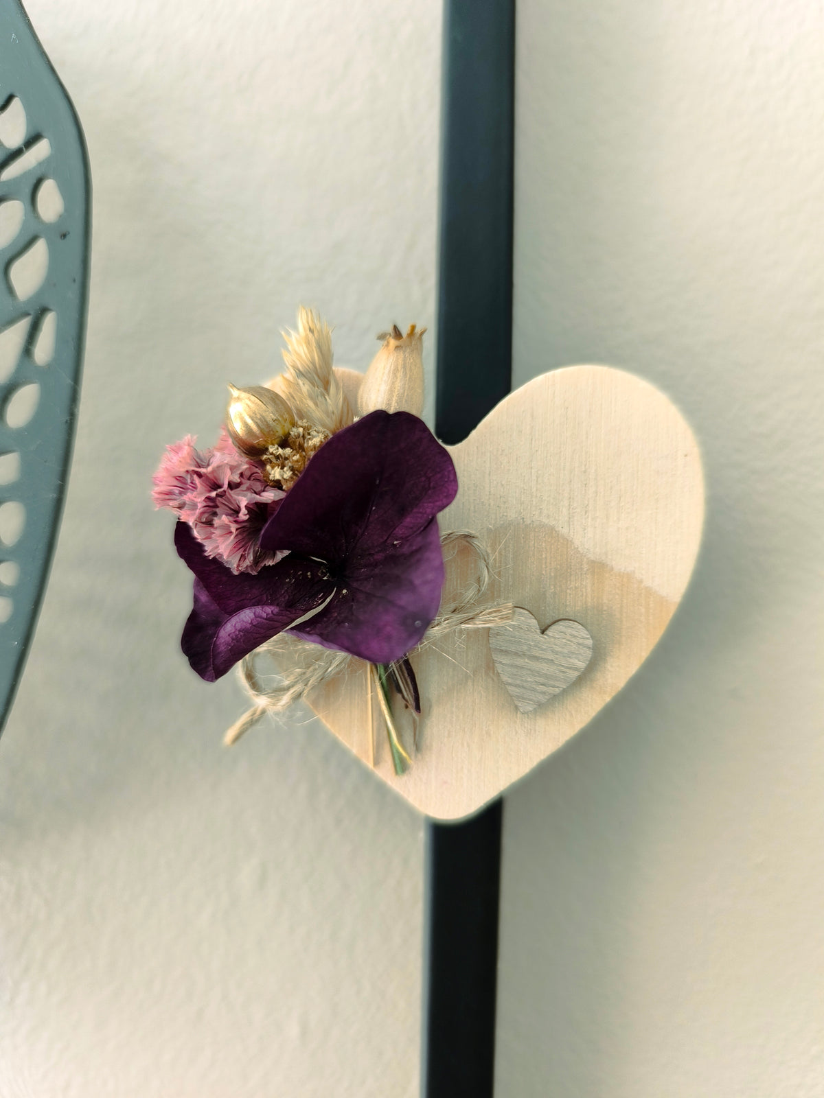 Magnet cœur et fleurs séchées