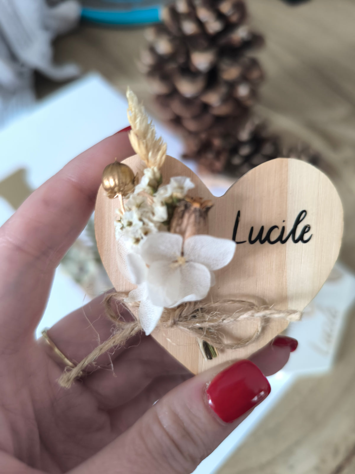 Magnet cœur et fleurs séchées