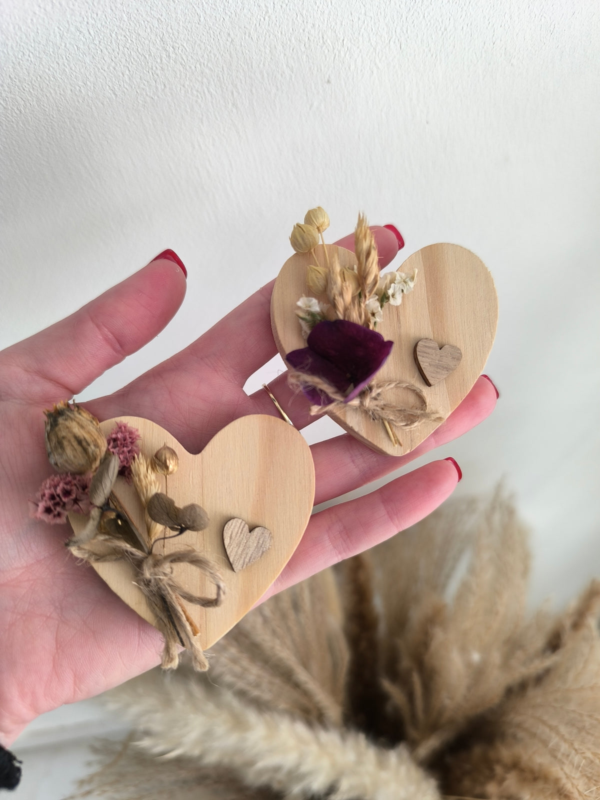 Magnet cœur et fleurs séchées