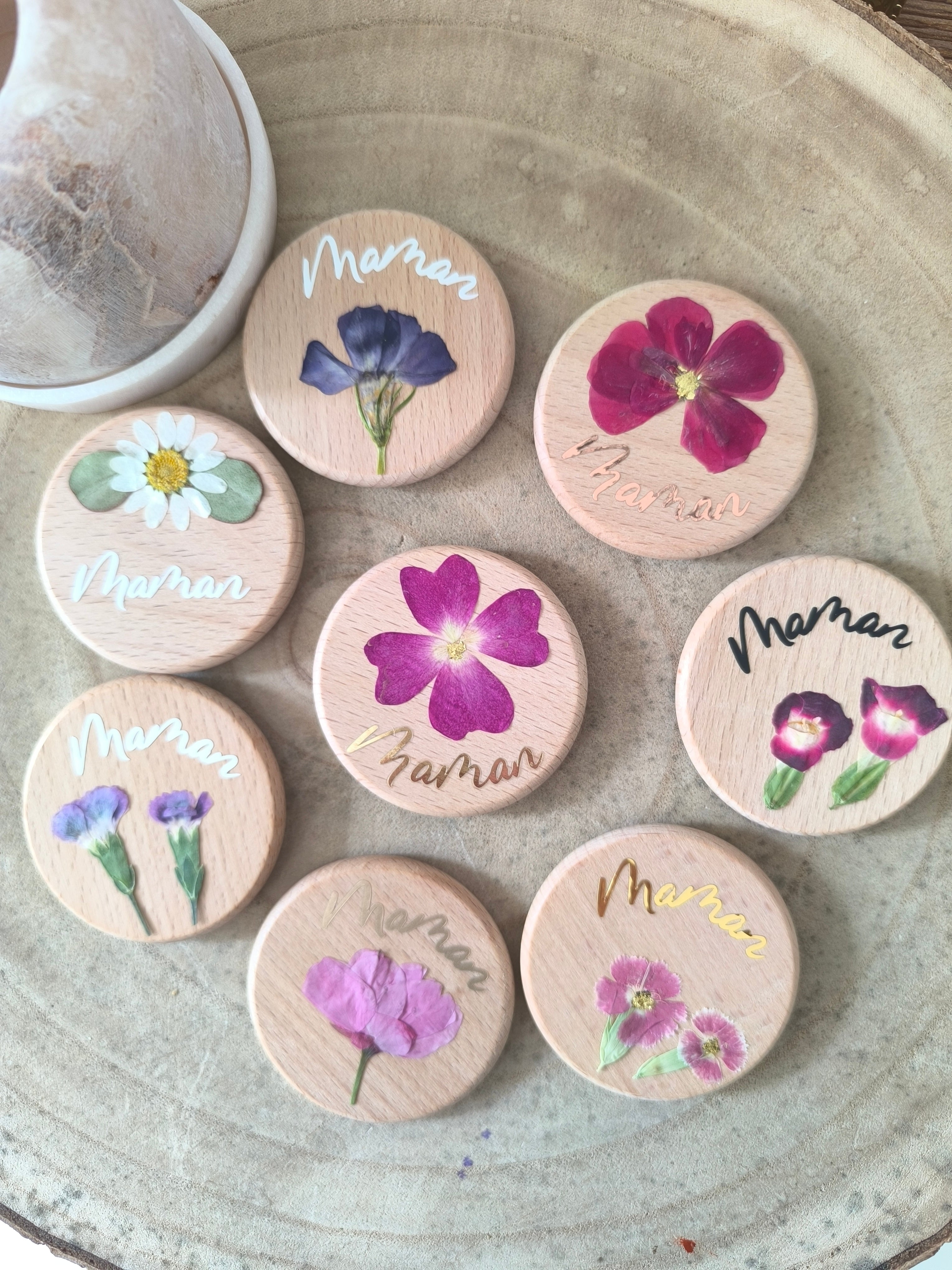Magnets en bois "MAMAN"