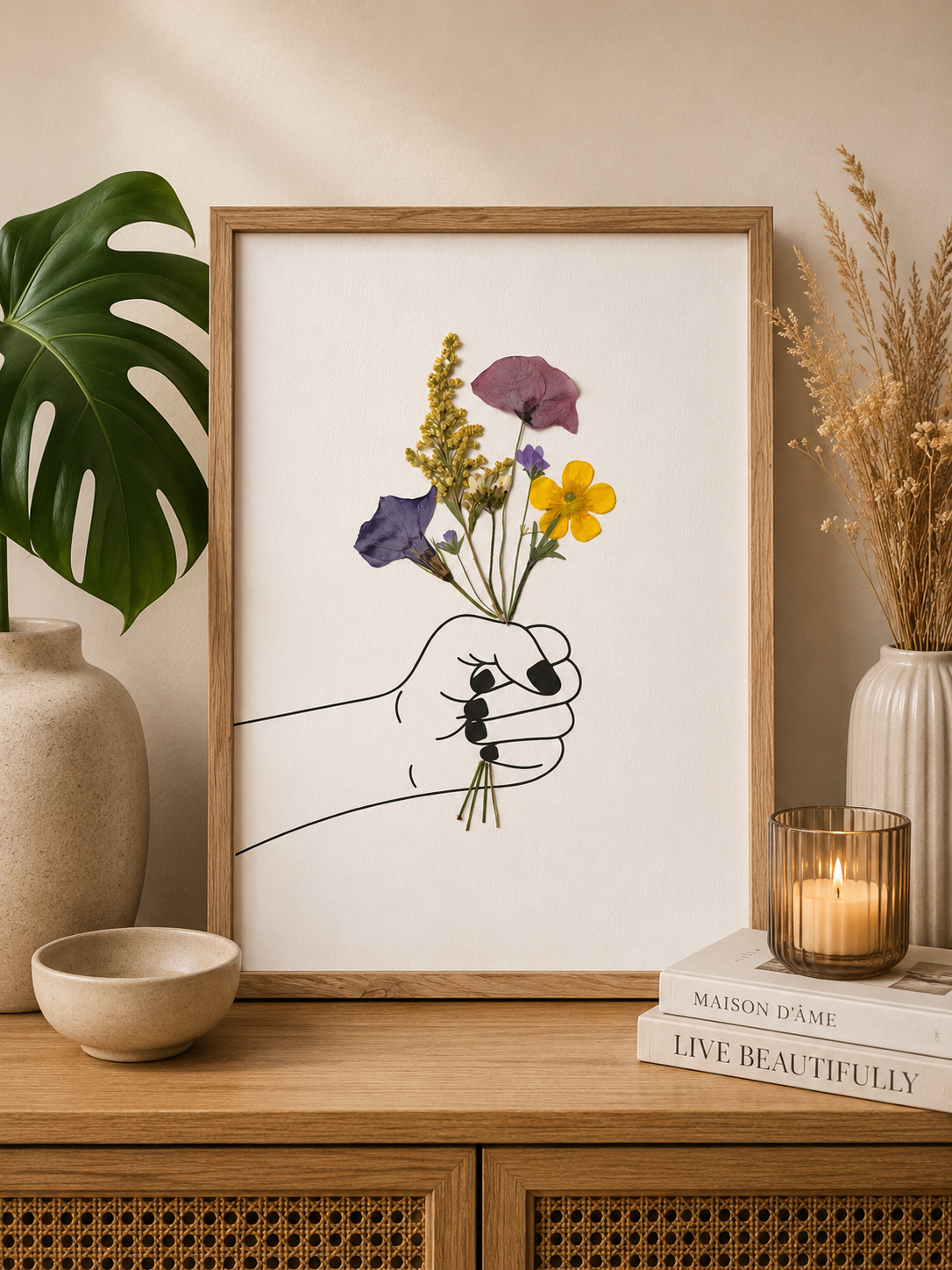 Herbier cadre bouquet de fleurs