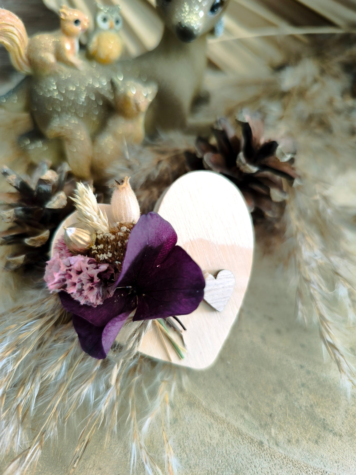 Magnet cœur et fleurs séchées