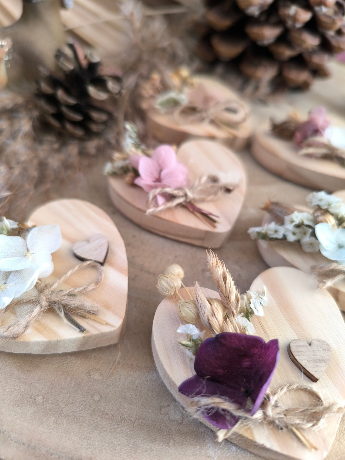 Magnet cœur et fleurs séchées
