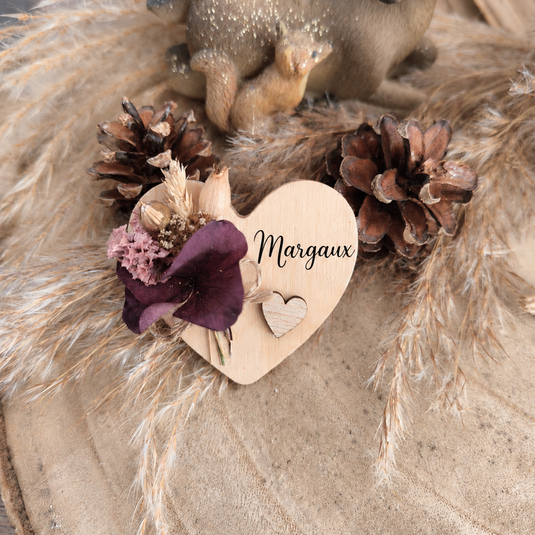 Magnet cœur et fleurs séchées