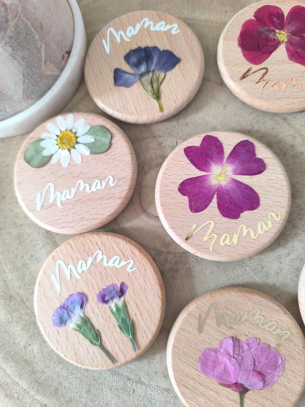 Magnets en bois "MAMAN"