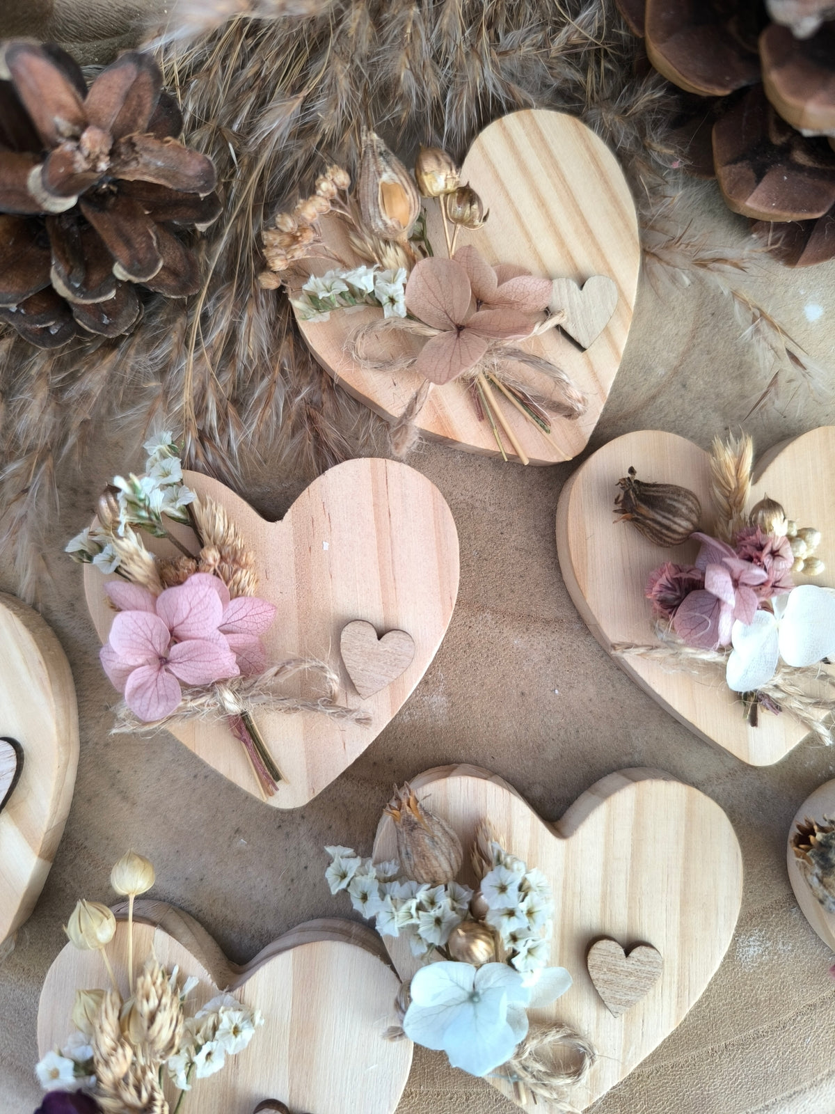 Magnet cœur et fleurs séchées