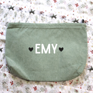 Pochette velours vert à personnaliser